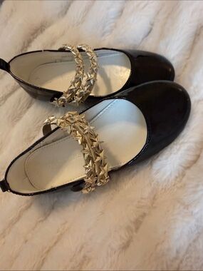 Crewcuts Black Patent Mary Janes with Gold Star Straps